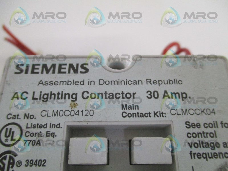 SIEMENS CLM0C04120 AC LIGHTING CONTACTOR UNMP