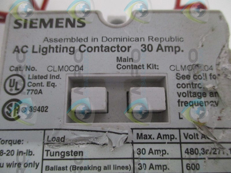 SIEMENS CLM0C04 AC LIGHTING CONTACTOR (AS PICTURED) UNMP