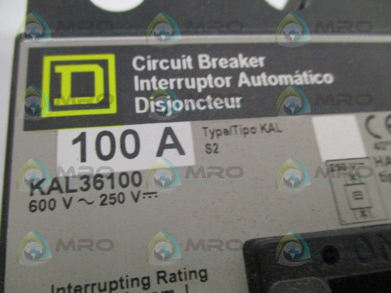 SQUARE D KAL36100 CIRCUIT BREAKER 100A (GRAY) NSMP
