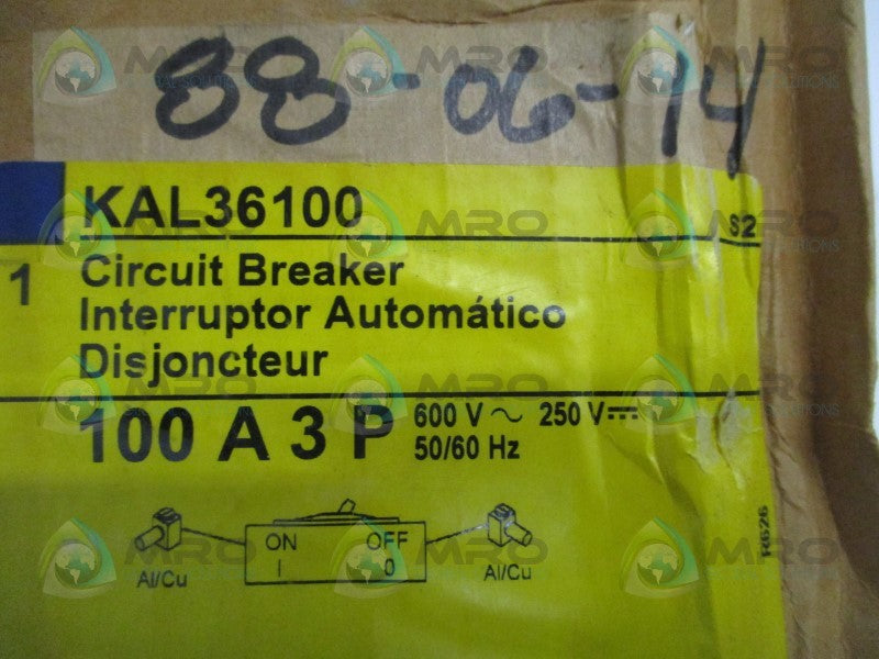 SQUARE D KAL36100 CIRCUIT BREAKER 100A (GRAY) NSMP