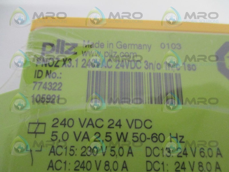 PILZ PNOZX3.1240VAC24VDC3n/o1n/c1so SAFETY RELAY  NSMP