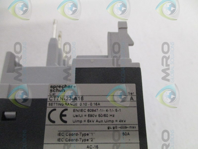 SPRECHER+SCHUH CT7N-23-A16 THERMAL OVERLOAD RELAY 0.1-0.16A  NSMP