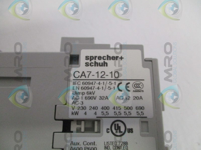 SPRECHER+SCHUH CA7-12-10 CONTACTOR 240/277V NSMP