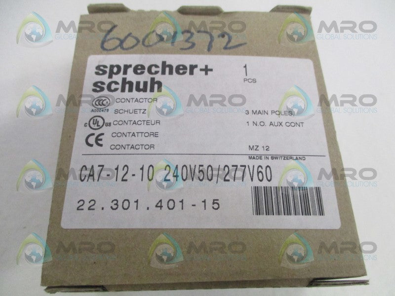 SPRECHER+SCHUH CA7-12-10 CONTACTOR 240/277V NSMP