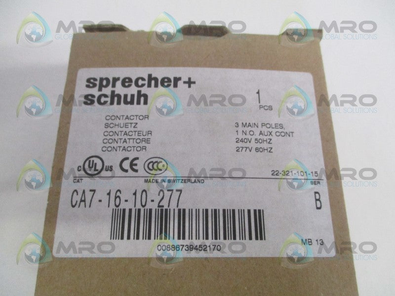 SPRECHER+SCHUH CA7-16-10-277 CONTACTOR 240/277V NSMP