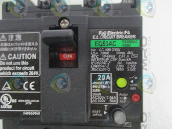 FUJI ELECTRIC EG53AC EB3BEAC-020B EARTH LEAKAGE CIRCUIT BREAKER 20A NSMP
