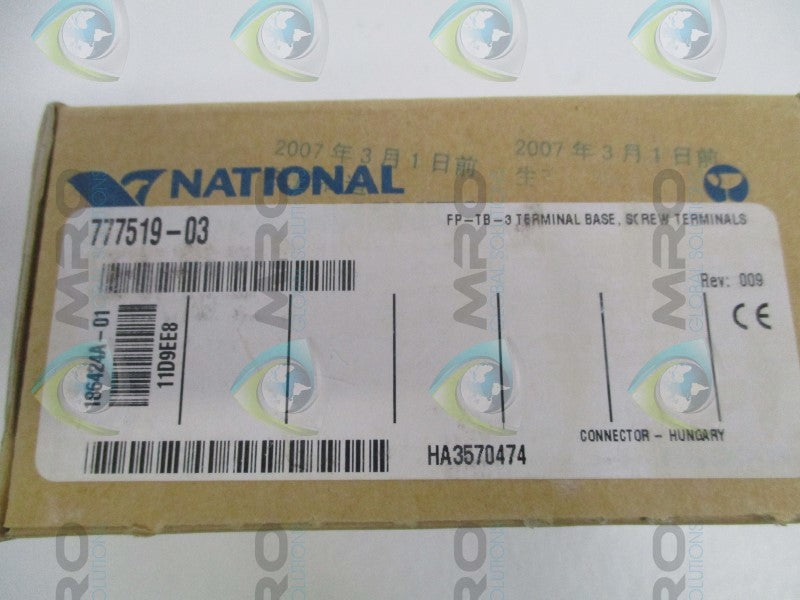 NATIONAL INSTRUMENTS 777519-03 186424A-01 FP-TB-3 TERMINAL BASE NSFS