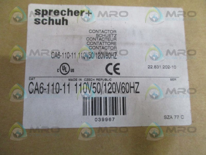 SPRECHER+SCHUH CA6-110-11 CONTACTOR 110/120V  NSMP