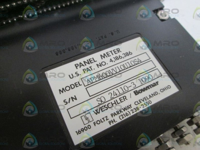 WESCHLER PANEL METER APM600VV10U10S4 NSNP