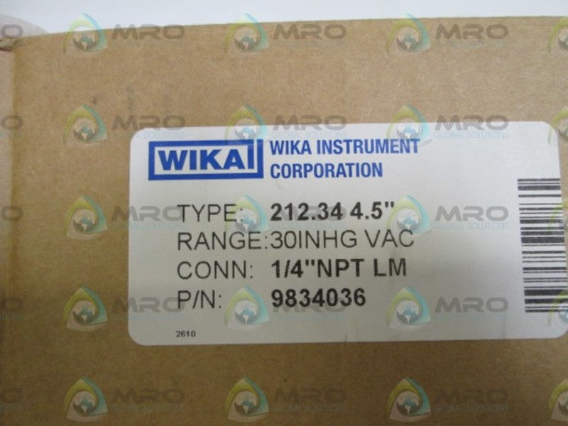 WIKA GAUGE 212.34 4.5" 30INHG VAC 1/4" NPT LM 9834036 NSMP