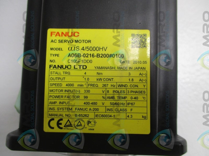 FANUC A06B-0216-B200#0100 SERVO MOTOR  UNMP