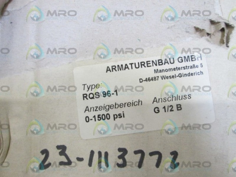 ARMATURENBAU GAUGE 0-1500 PSI RQS 96-1  NSMP