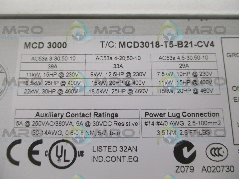 DANFOSS MCD 3000 MCD3018-T5-B21-CV4 SOFT START DRIVE  UNMP