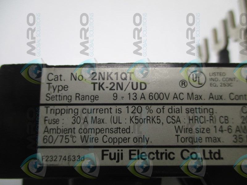 FUJI ELECTRIC TK-2N/UD 2NK1QT THERMAL OVERLOAD RELAY 9-13A  UNMP