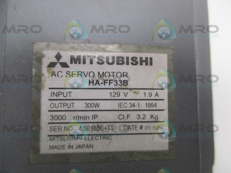 MITSUBISHI HA-FF33B AC SERVO MOTOR 129V 1.9A 3000 R/MIN (REPAIRED)  UNMP