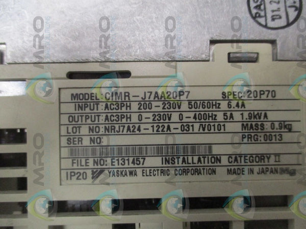 YASKAWA CIMR-J7AA20P7 INVERTER (AS PICTURED)  UNMP