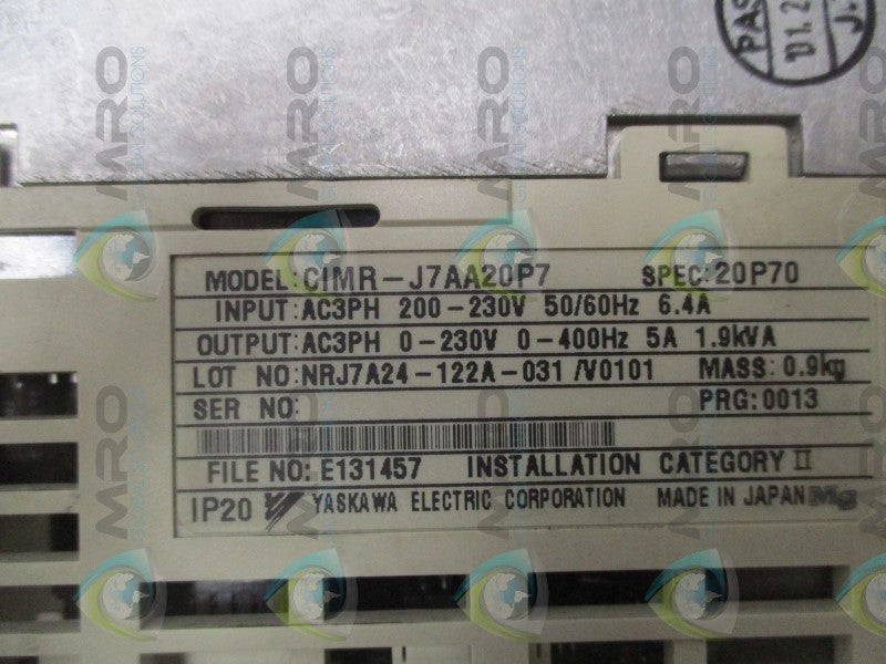 YASKAWA CIMR-J7AA20P7 INVERTER (AS PICTURED)  UNMP