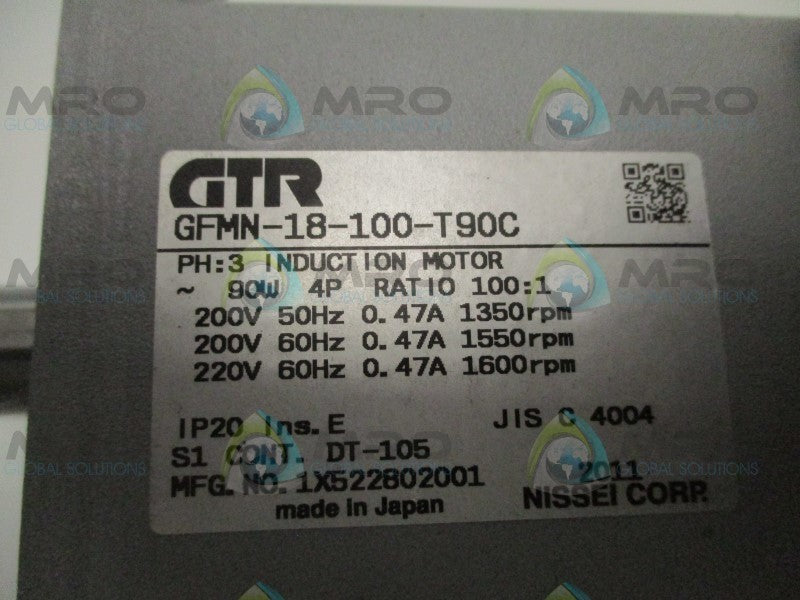 GTR GFMN-18-100-T90C INDUCTION MOTOR 90W 4P RATIO 100:1  NSNP