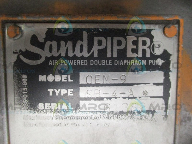 SANDPIPER 0EM-9 SB-4-A AIR POWERED DOUBLE DIAPHRAGM PUMP  UNMP