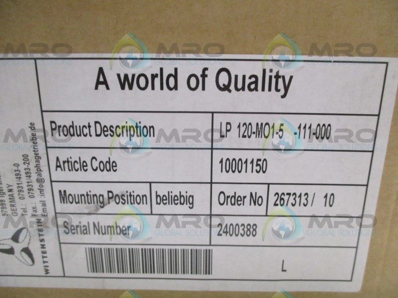 WITTENSTEIN LP-120-MO1-5-111-000 GEARHEAD GEAR REDUCER  NSMP