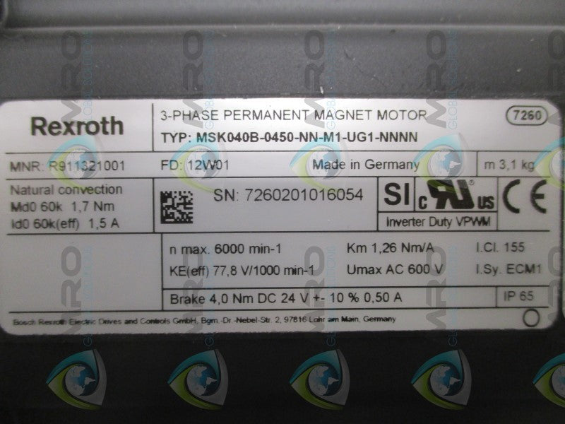 REXROTH MSK040B-0450-NN-M1-UG1-NNNN 3-PHASE PER.  MAGNET MOTOR  NSMP