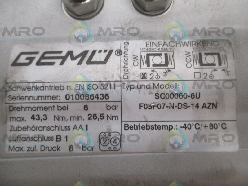 GEMU SC00060-6U F05F07-N-DS-14AZN ACTUATOR  UNMP