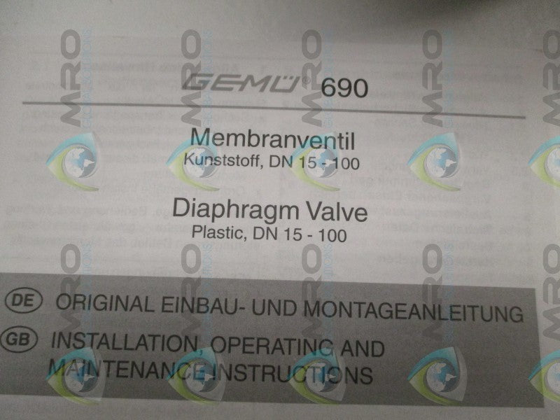 GEMU 69032D3041412/N DIAPHRAGM VALVE  NSMP