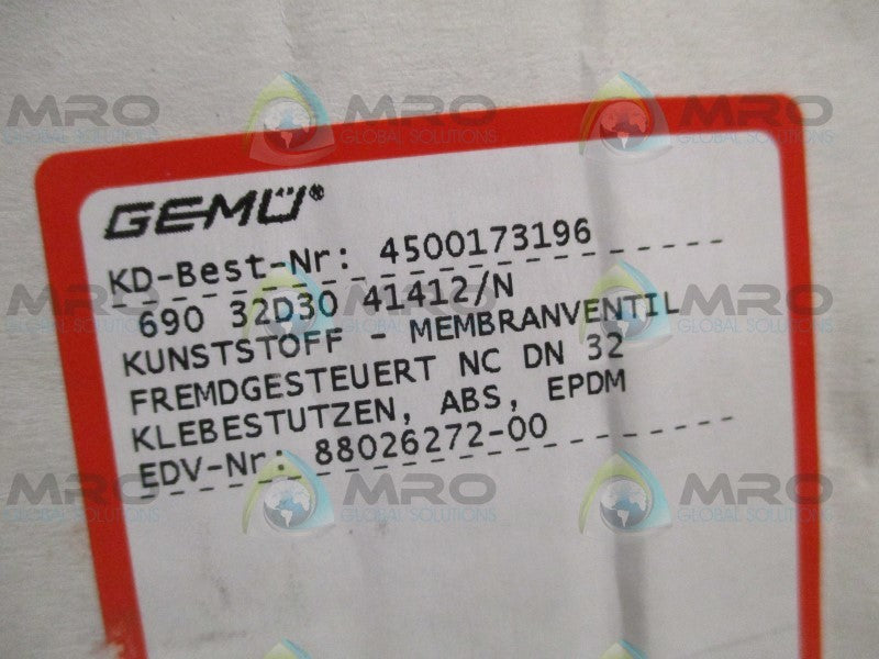 GEMU 69032D3041412/N DIAPHRAGM VALVE  NSMP