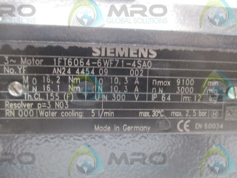 SIEMENS 1FT6064-6WF71-4SA0 SERVO MOTOR  UNMP