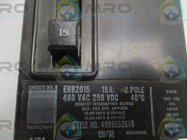 WESTINGHOUSE EHB2015 CIRCUIT BREAKER 15A (AS PICTURED)  UNMP