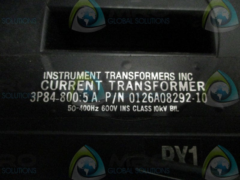 INSTRUMENT 0126A08292-10 CURRENT TRANSFORMER RATIO 800:5A  UNMP