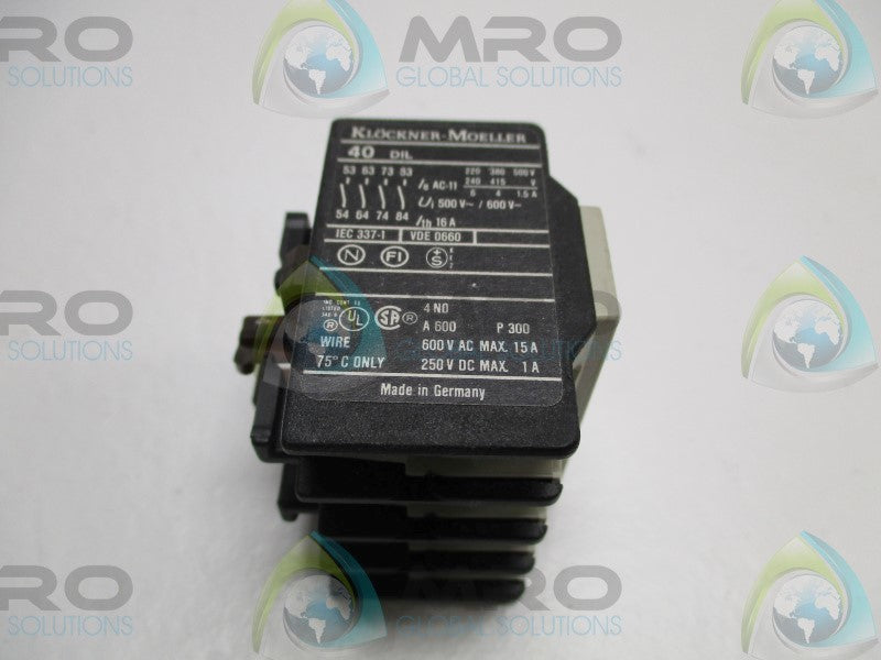 KLOCKNER MOELLER 40DIL AUXILIARY CONTACT BLOCK  UNMP