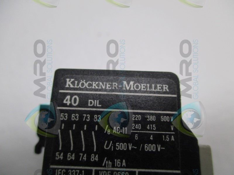 KLOCKNER MOELLER 40DIL AUXILIARY CONTACT BLOCK  UNMP