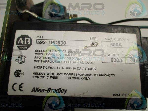 ALLEN BRADLEY 592-TPD630 SER. A TRANSFORMER/OVERLOAD RELAY 608A  UNMP