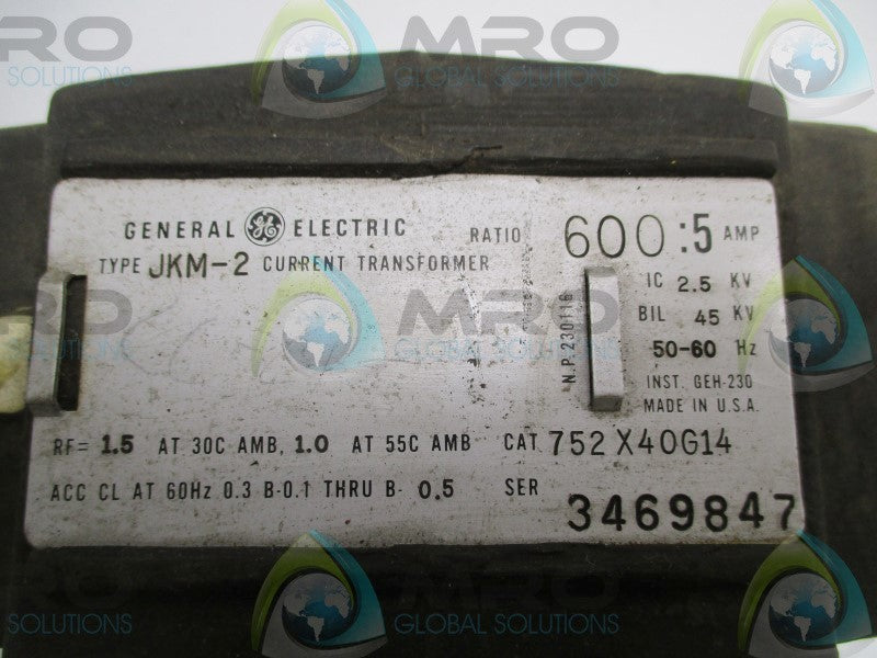 GENERAL ELECTRIC 752X40G14 JKM-2 CURRENT TRANSFORMER RATIO 600:5A  UNMP