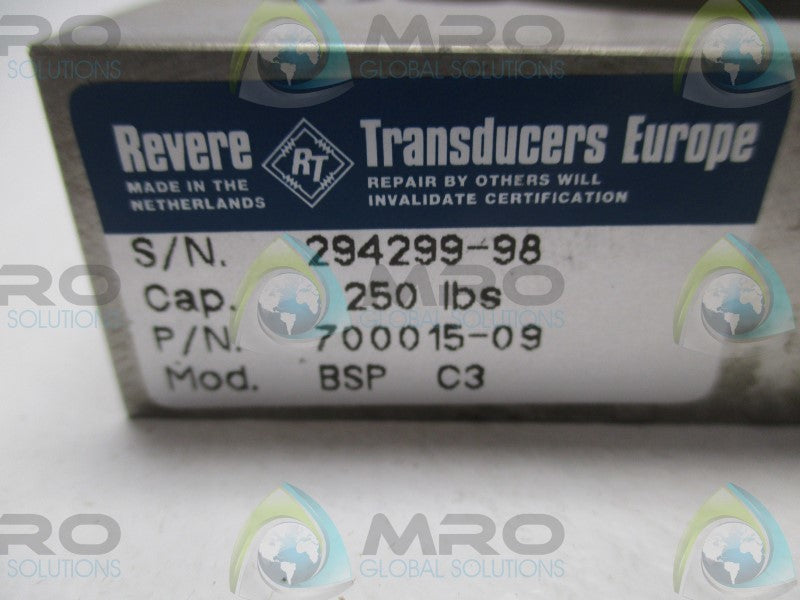REVERE TRANSDUCERS 700015-09 LOAD CELL CAPACITY: 250LBS  NSNP