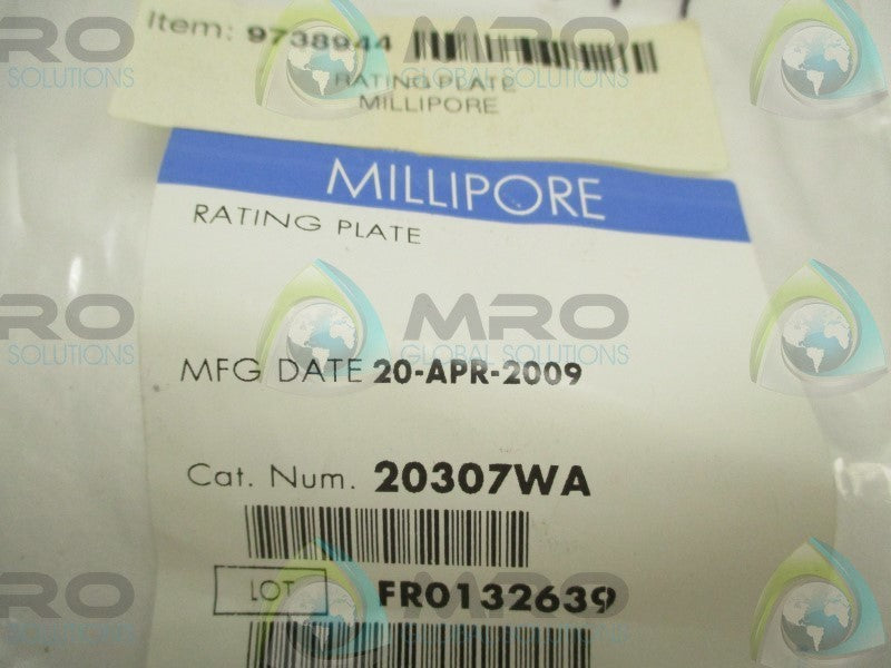 MILLIPORE 20307WA RATING PLATE  NSMP