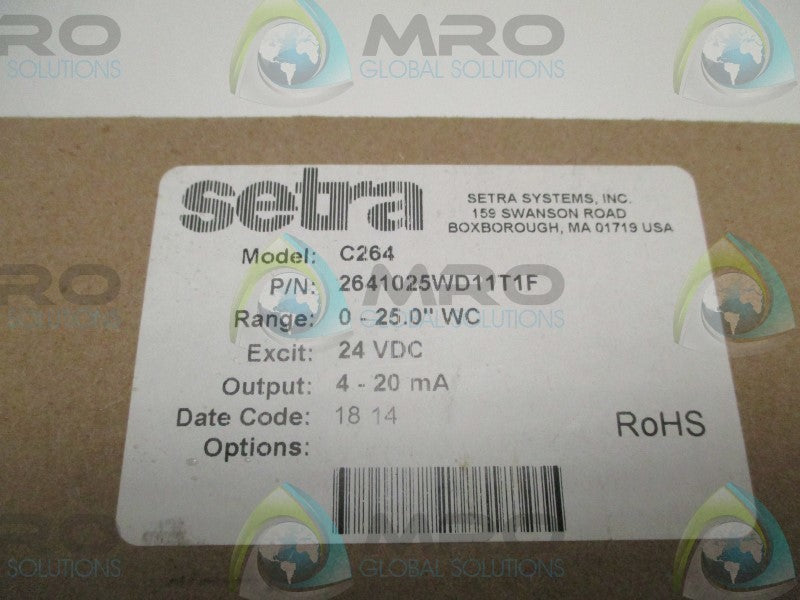 SETRA 2641025WD11T1F PRESSURE TRANSDUCER 0-25.0" W.C.  NSMP