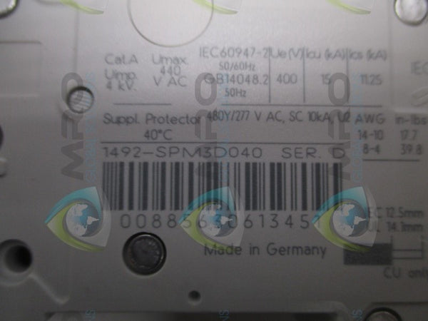 ALLEN BRADLEY 1492-SPM3D040 SER. D CIRCUIT BREAKER 4A  NSMP