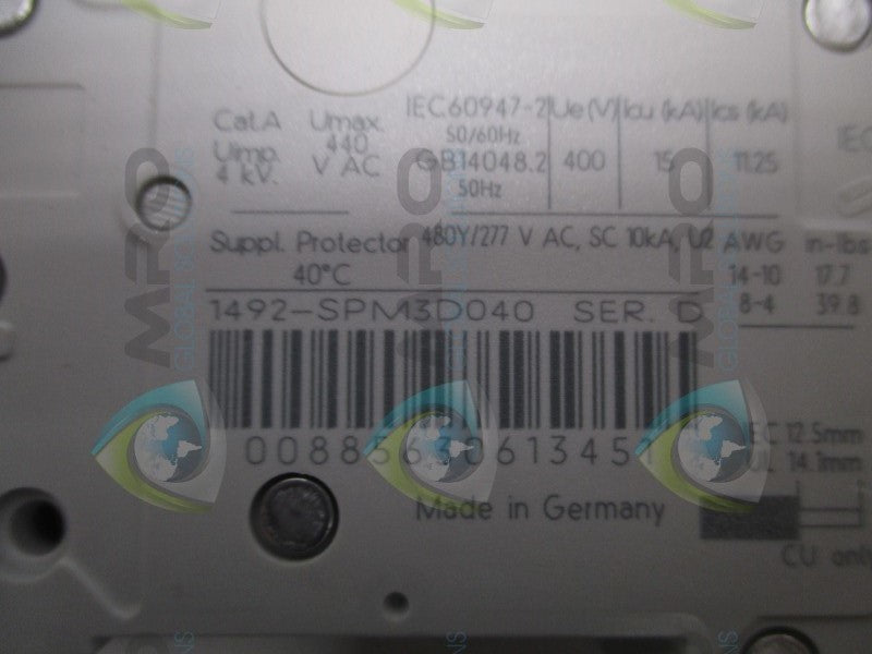ALLEN BRADLEY 1492-SPM3D040 SER. D CIRCUIT BREAKER 4A  NSMP