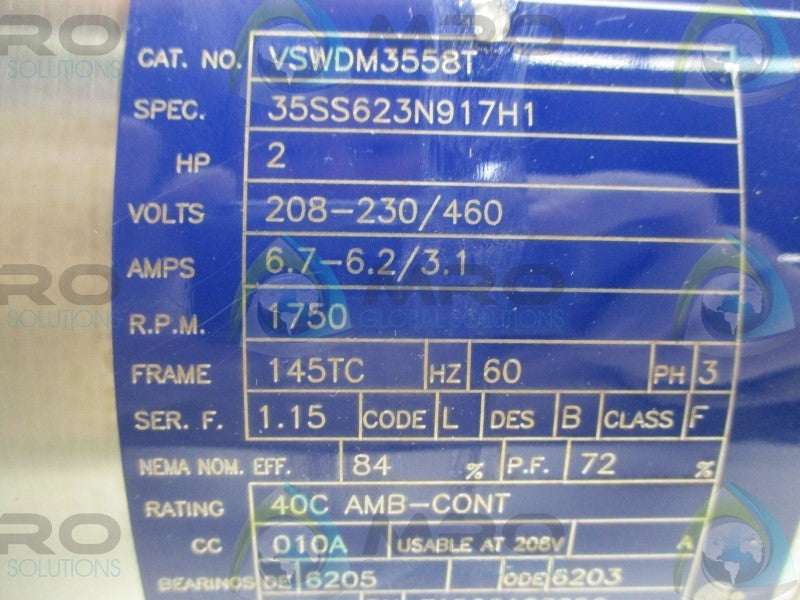 BALDOR VSWDM3558T MOTOR 2HP RPM: 1750  NSMP