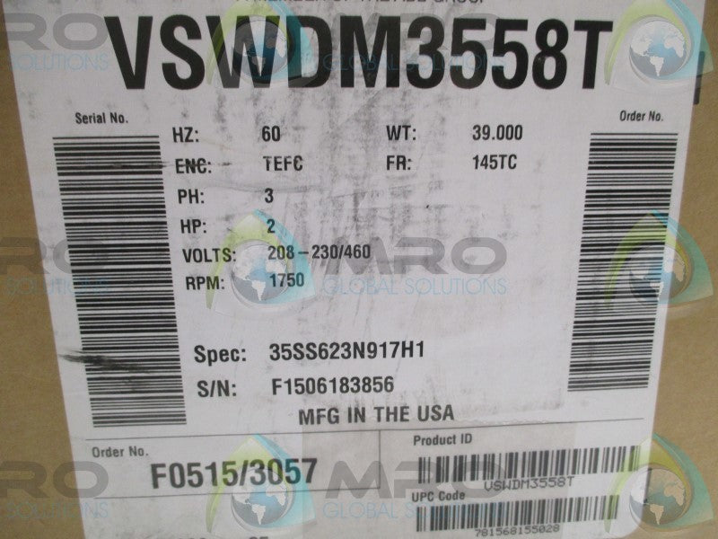 BALDOR VSWDM3558T MOTOR 2HP RPM: 1750  NSMP