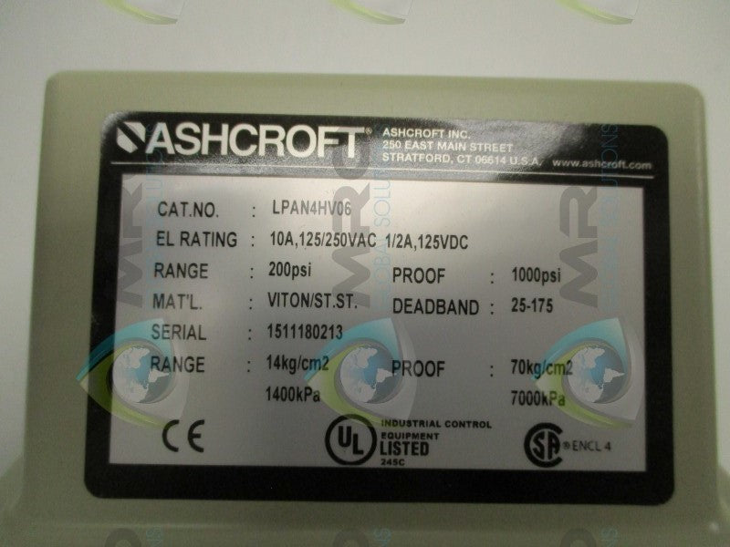 ASHCROFT LPAN4HV06 PRESSURE SWITCH 200PSI  NSMP