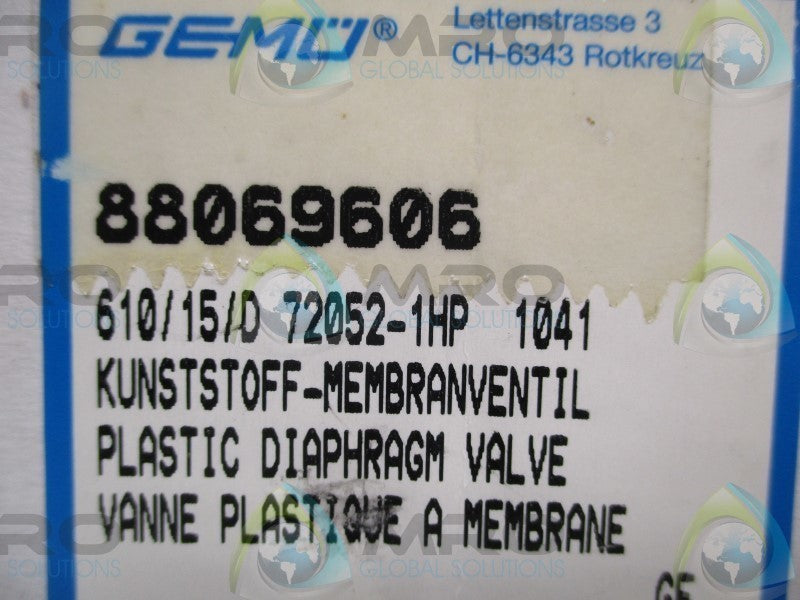 GEMU 61015D720521HP1041 88069606 DIAPHRAGM VALVE  NSMP