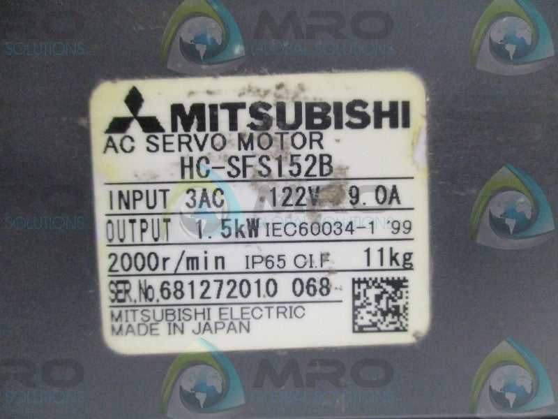 MITSUBISHI HC-SFS152B AC SERVO MOTOR RPM: 2000  UNMP