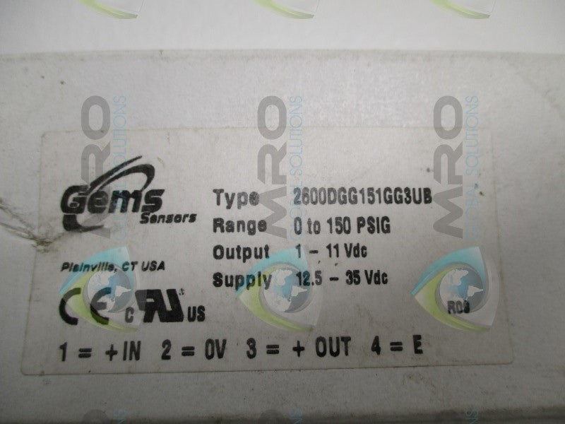 GEMS SENSORS 2600DG151GG3UB PRESSURE TRANSDUCER 0-150PSIG  NSMP