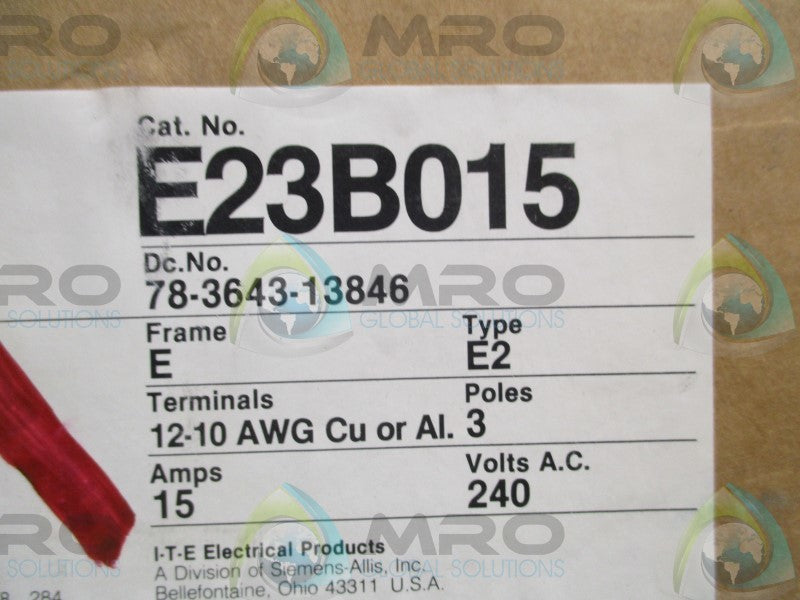 I-T-E E23B015 CIRCUIT BREAKER 15A  NSMP