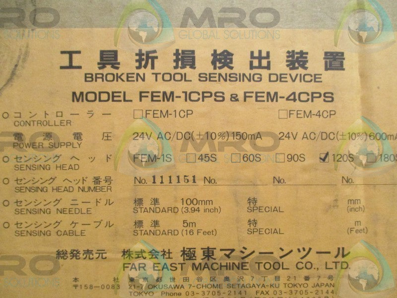 FAR EAST MACHINE TOOL FEM-1CPS/FEM-4CPS SENSING SENSOR CABLE  NSMP