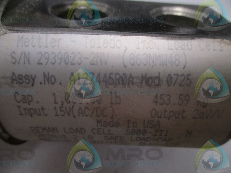METTLER-TOLEDO A127445R0A LOAD CELL CAPACITY: 1k LBS  NSNP