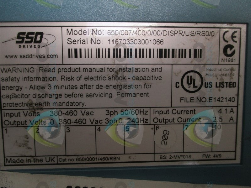 SSD DRIVES 650/007/400/0/00/DISPR/US/RS0/0 CONTROL UNIT  NSNP